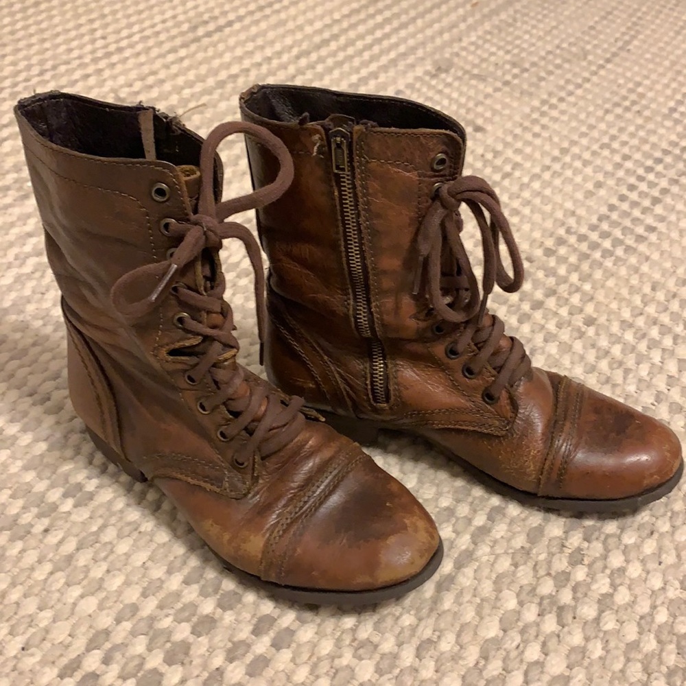 Steve Madden Troopa Brown Leather Combat Boot